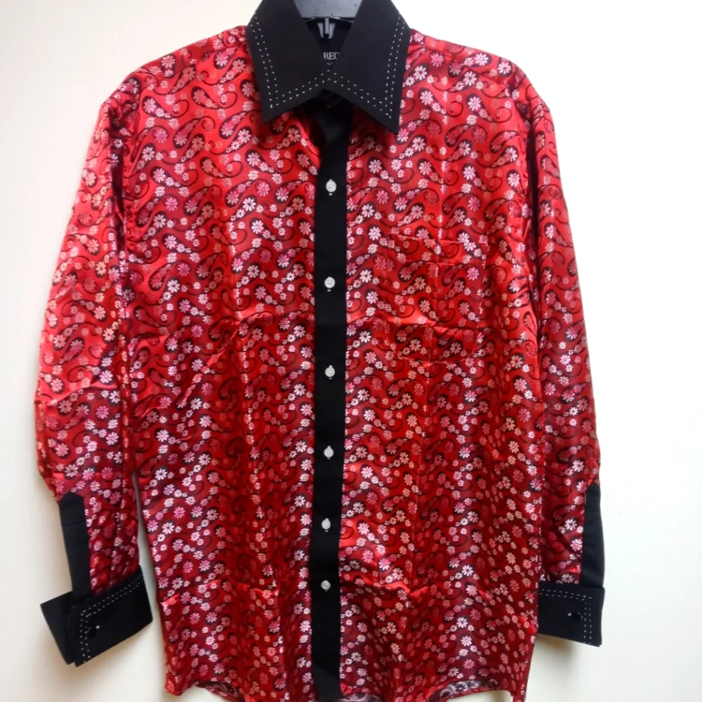Red Flower/Paisley Print Shirt. Sz M